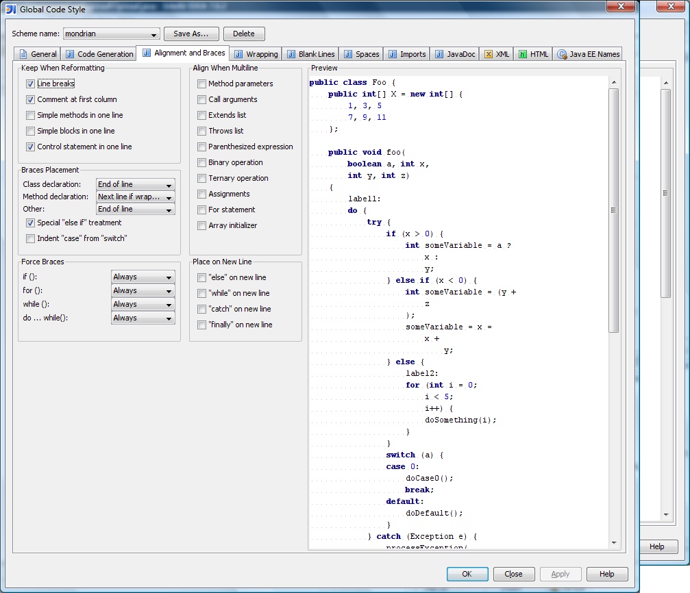 Code formatting: Alignment and Braces